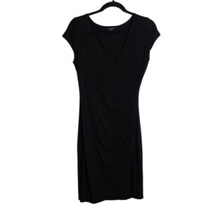 ANN TAYLOR Faux Wrap Midi Dress V-Neck Cap Sleeve Short Pullover Size Small